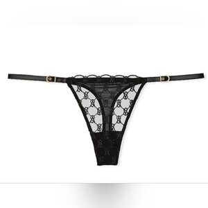 Victoria's Secret Very Sexy Black Faux Leather Monogram Thong XS 🆕